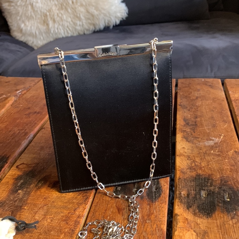 Calvin Klein black silk evening bag